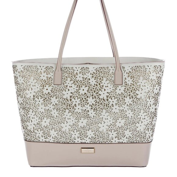 kate spade Handbags - Euc Kate Spade Ny Ivory Floral Laser Cut Tote Bag Purse